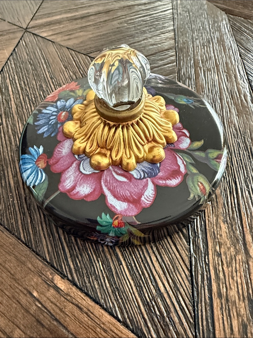 MacKenzie-Childs Flower Market Black Enamel Sweets Jar Lid Only